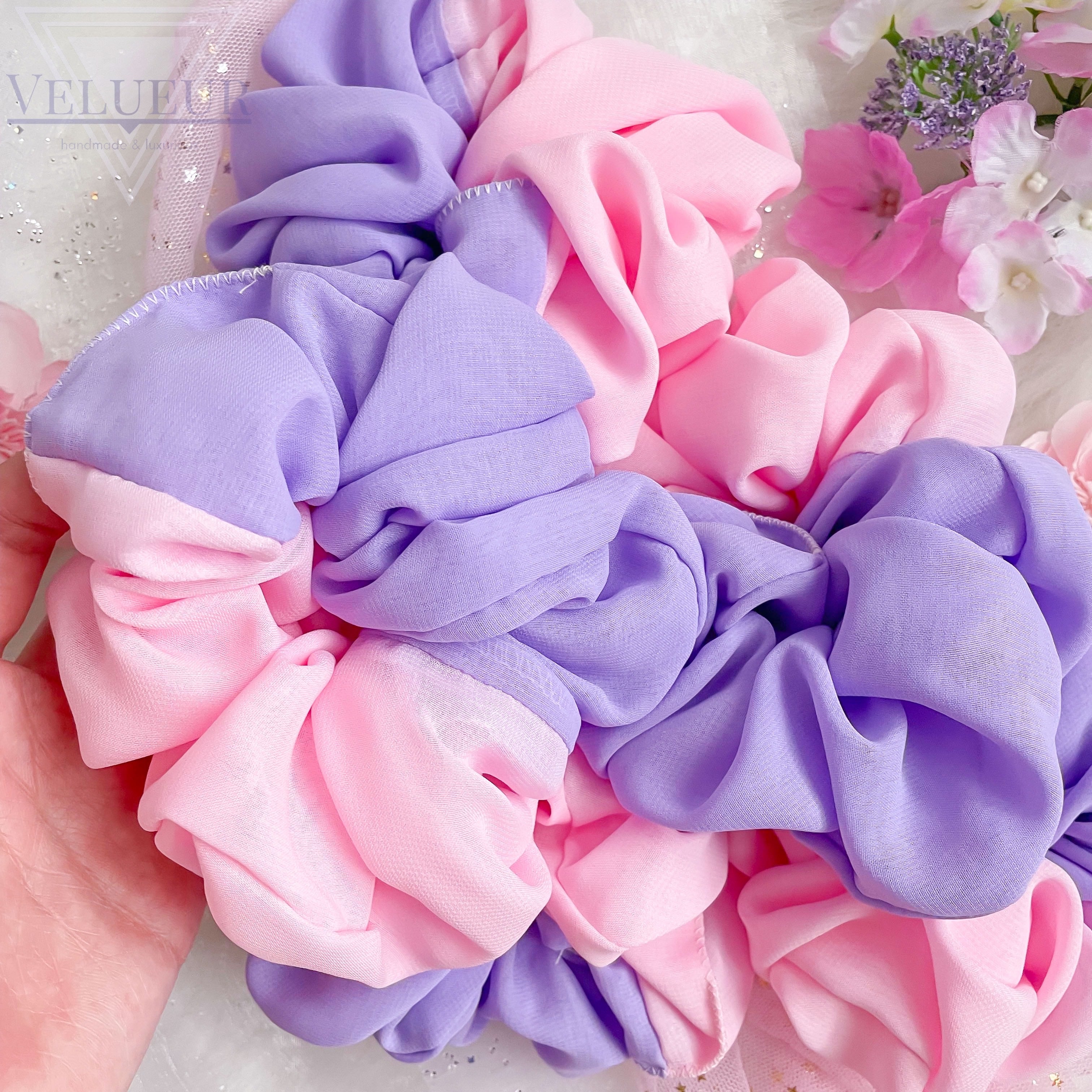 Pink Purple Chiffon Scrunchie